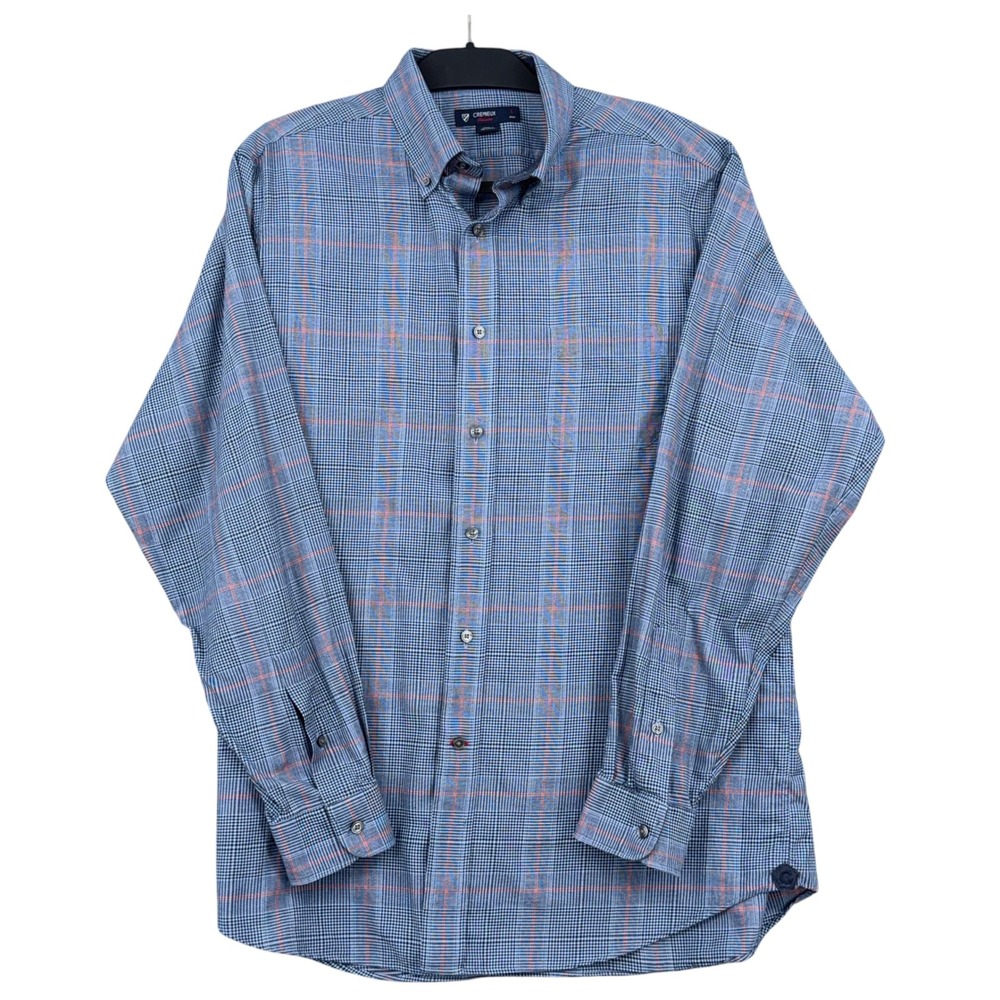 Cremieux Classics Button Down Shirt Mens L 100% Cotton Blue Orange Plaid